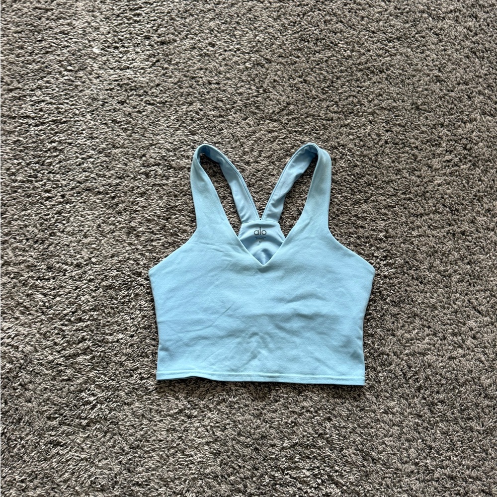 ALO Yoga Sky Blue Real Bra Tank V-Neck Racerback Crop Top